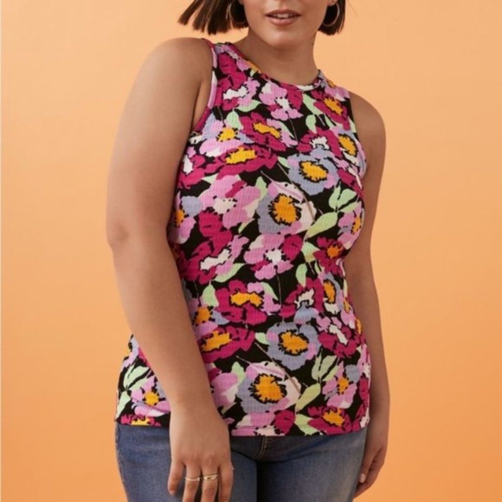 Penningtons Women Floral Print Scoop Neck Tank Top Plus Size 2X
